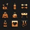 Set Broken weight, Heart rate, Gymnastic rings, Pommel horse, Vitamins, Hoodie, Dumbbell and Stationary bicycle icon