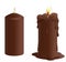 Set brown chocolate candle. Candle burns and melts