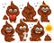 Set of brown emoji poop cartoon characters