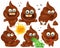 Set of brown emoji poop cartoon characters
