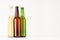 Set brown, green, transparent longneck beer bottles 500ml, mock up.