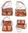 Set of brown handbag handmade from snake leather