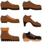 Set of brown shoe drawings. Six different types