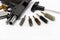 Set of brush Cleaning Bore of pistol handgun on white background , Gun Maintenance