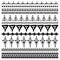 Set of brushes with native zigzag ornaments. Hand drawn ethnic aztec border. Black contour on White background. Vector