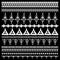 Set of brushes with native zigzag ornaments. Hand drawn ethnic aztec border. White contour on Black background. Vector