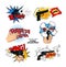 Set of bubbles speech, comic expression and speak onomatopoeia, bam and bang cloud, pow sound.