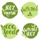 Set of bubbles, stickers, labels, tags with text. 100% natural, 100% organic, eco food.