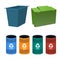 Set of buckets for sorting garbage with signs