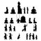 set of Buddha monk and Buddhism activities with black silhouette