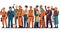 Set of builders, technicians, engineers and industrial workers cartoon people characters in uniform isolated line art flat vector