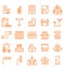 Set of Building and real estate city orange Line  illustration icon or symbol. Editable stroke and color