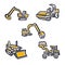 Set of bulldozer excavator icon