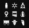 Set Bullet, Hexagram sheriff, Money bag, Wild west covered wagon, Cowboy, Revolver gun in holster, and Pan flute icon