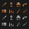 Set Bullet, Small gun revolver, Bayonet on rifle, Tommy, Hunting shop weapon, Military knife and Pepper spray icon