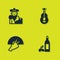 Set Bullfight, matador, Bottle of olive oil, Fan flamenco and Spanish guitar icon. Vector