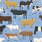 Set of bulls and cows farm animal cattle mammal nature beef agriculture and domestic rural bovine horned cartoon buffalo