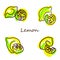 Set of bunch of lemons in doodle style