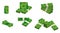 Set of bunches stacks dollar in flat style or coin dollar in different style or finance currency concept in doodle