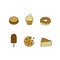 Set bundle of graphic icons for pastry sweets cupcake with whipped buttercream chocolate chip cookie layer cake donut macaron