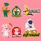 Set bundle mascot cartoon character logo chicken, super banana, pig, astronaut