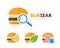 Set of burger logo combination. Hamburger and magnifying symbol or icon.