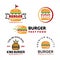 Set of burger logo vector. restaurants emblems. Hamburger labels