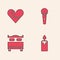 Set Burning candle, Broken heart or divorce, Microphone and Bedroom icon. Vector