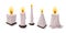 Set of burning candles of different shapes.