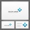 Set business card glossy cross puzzle piece blue geometric ornament realistic vector illustration