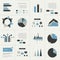 Set of business flat design elements, graphs, charts, flow chart.