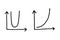 Set of Business hand writing step growth graph. hyperbole, parabola. White graph xy lines