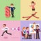 Set of business illustration. Working men and women.