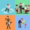 Set of business illustration. Working men and women.