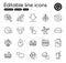 Set of Business outline icons. Contains icons as Rainy weather, Search files and Search flight elements. Vector