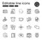 Set of Business outline icons. Contains icons as Upload photo, Messenger and Loan elements. For website. Vector