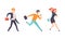 Set of Business People Running with Briefcase, Male and Female Persons Rushing in Hurry to Get on Time Flat Vector