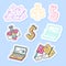 Set of business stickers, pins, patches and handwritten collection in cartoon style. Funny greetings for clothes, card, badge,