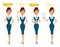 Set of business woman characters poses. Illustration shows online search process