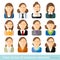 Set of business women icons in flat style. Different occupations age and style