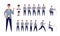 Set of businessman characters in different poses. Working, standing, walking, sitting and running