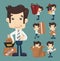 Set of businessman moving office and packing in boxes characters