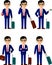 Set of businessman traveler with baggage in different poses
