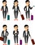 Set of businessman traveler with baggage in different poses