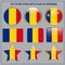 Set with buttons with flag of Romania. Illustration.