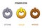 Set of buttons or icons power golden, stone, wooden.