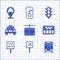 Set Cable car, Airport, Train, Taximeter, Road sign for taxi stand, Traffic light and Location with icon. Vector