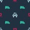 Set Cable car, Police and flasher and Minibus on seamless pattern. Vector