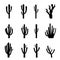 Set of cactus in black silhouette style