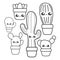 set of cactus tropicals and plants in pots kawaii style